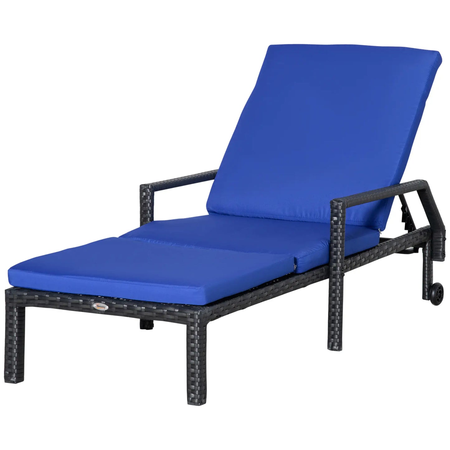 PE Rattan Chaise Lounger, Outdoor Recliner, 5-Level Backrest, 2 Wheels, Dark Blue Chaise Loungers at Gallery Canada