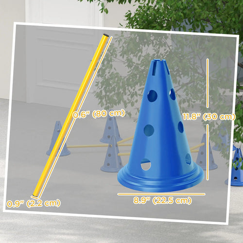 Dog Agility Hurdle Cone Set, Adjustable Obstacle Course, 8 Cones & 8 Poles, Blue