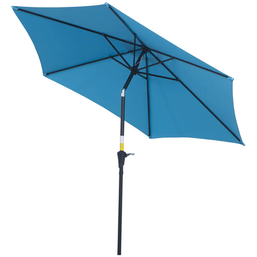 8.5' Round Aluminum Patio Umbrella, Tilt Canopy, 6 Ribs, Blue