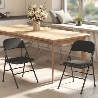 Metal Foldable Chairs, Set of 2, Linen Fabric Padded, Black Patio Chairs at Gallery Canada
