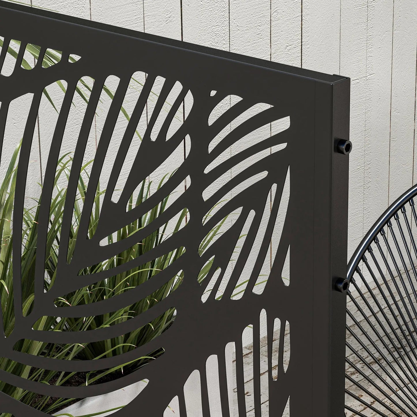 6.5FT Metal Privacy Screen, Leaf Style, Black Side Awnings at Gallery Canada