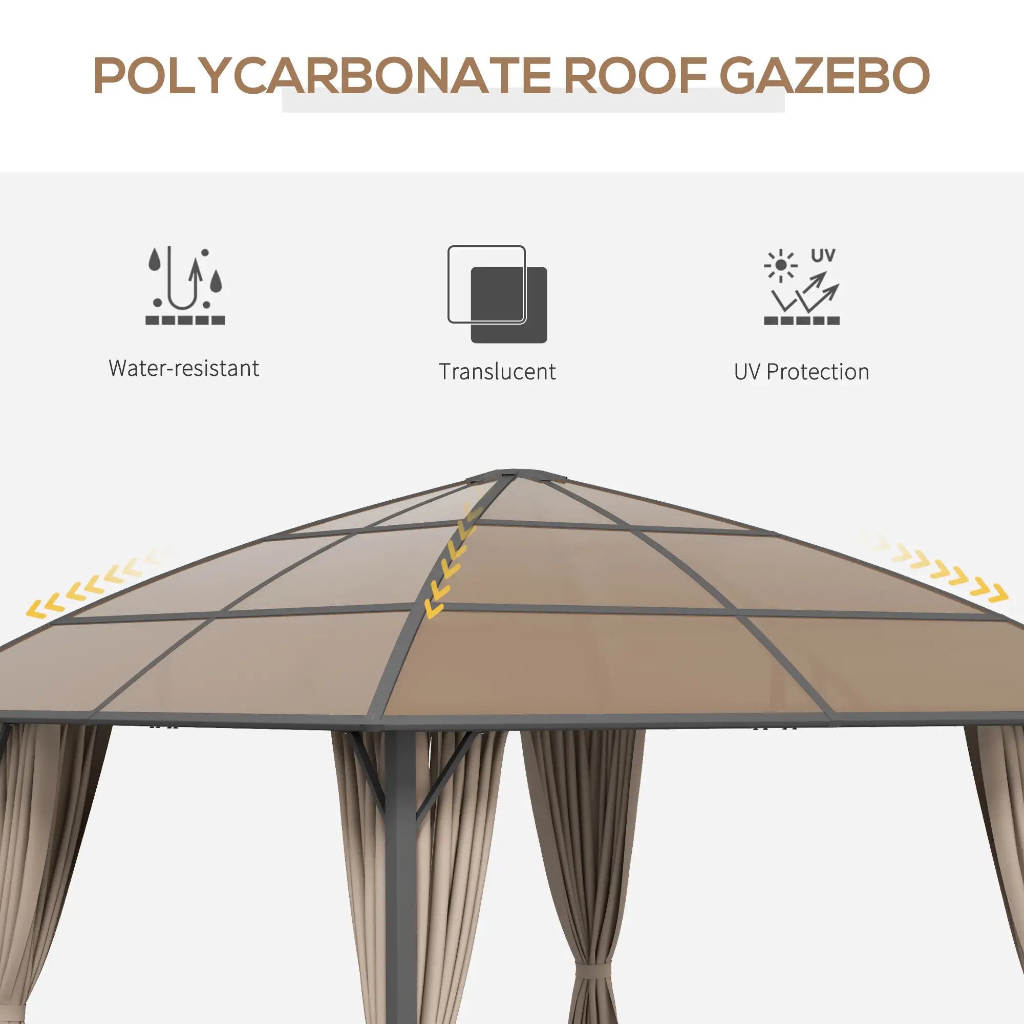 10' x 10' Outdoor Gazebo, UV60+ Polycarbonate Roof, Steel Frame, Khaki Gazebos at Gallery Canada