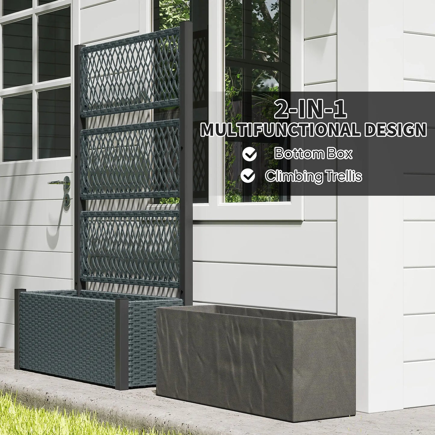 Wicker Outdoor Planter With Trellis, 58", Dark Grey Raised Garden Beds at Gallery Canada