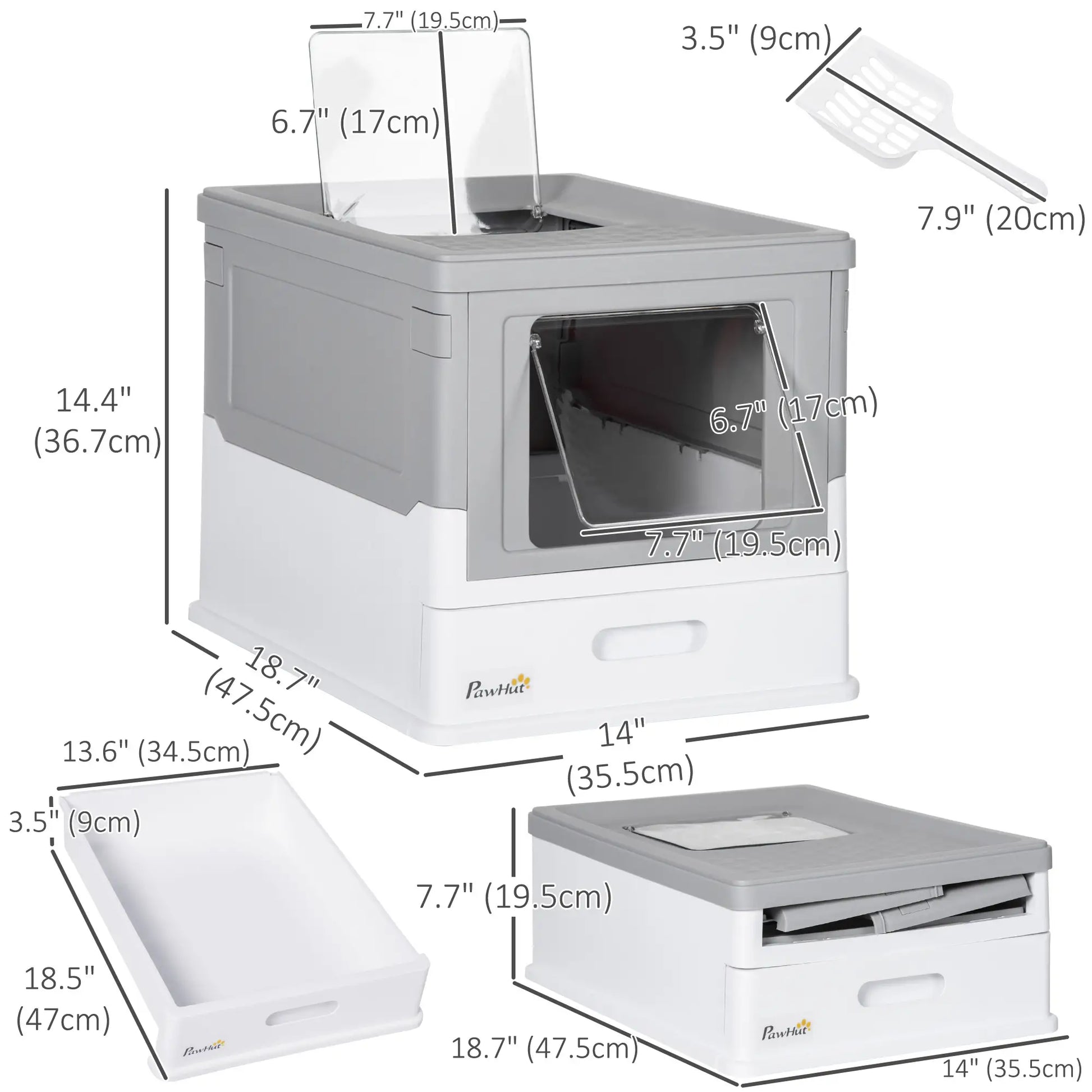 Top Entry Enclosed Kitty Litter Box with Scoop, Tray, Large, Grey Cat Litter Box Enclosures at Gallery Canada