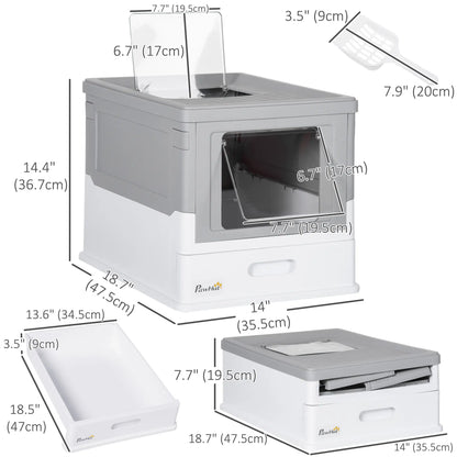 Top Entry Enclosed Kitty Litter Box with Scoop, Tray, Large, Grey Cat Litter Box Enclosures at Gallery Canada