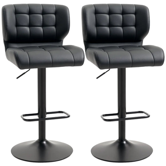 Swivel PU Leather Barstools, Set of 2, Adjustable with Footrest, Black Bar Stools Black at Gallery Canada