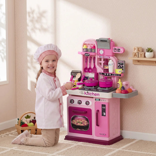 Kids Play Kitchen With 33 Accessories, Lights & Sounds, 3-6 Years Play Kitchen Pink at Gallery Canada