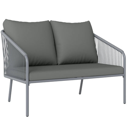 Outdoor Rattan Sofa With Cushions, 2-Seater, 112 x 72 x 76 cm, Grey Patio Furniture Sets at Gallery Canada