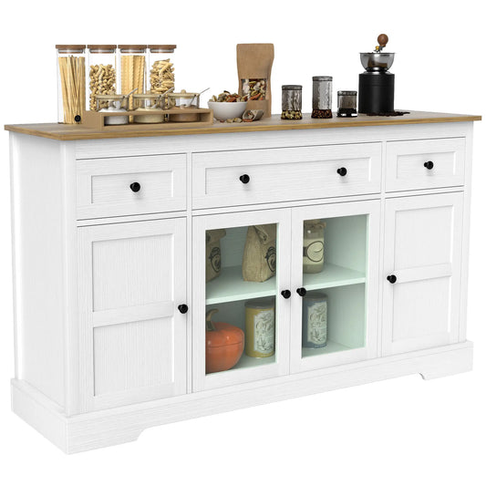 Sideboard Buffet Cabinet, Coffee Bar with Glass Doors, Adjustable Shelves, Distressed White, White Bar Cabinets Distressed White at Gallery Canada