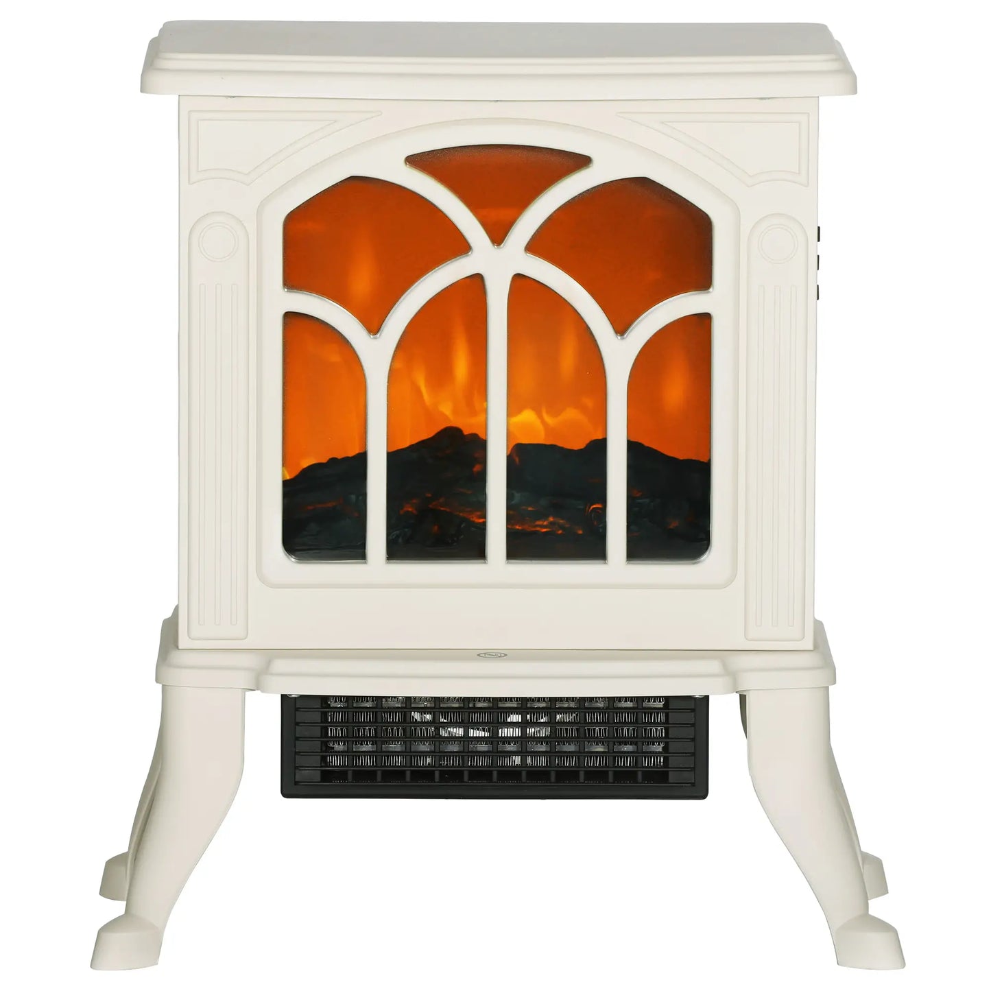 Freestanding Electric Fireplace Heater, Realistic Flame, Beige
