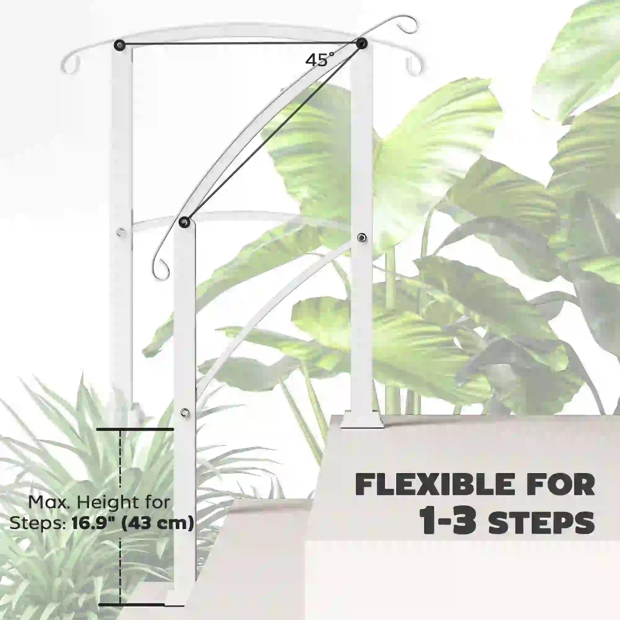 Outdoor Step Handrails, Porch Deck Railing, White Metal Stair Railing, White Garden Decor at Gallery Canada