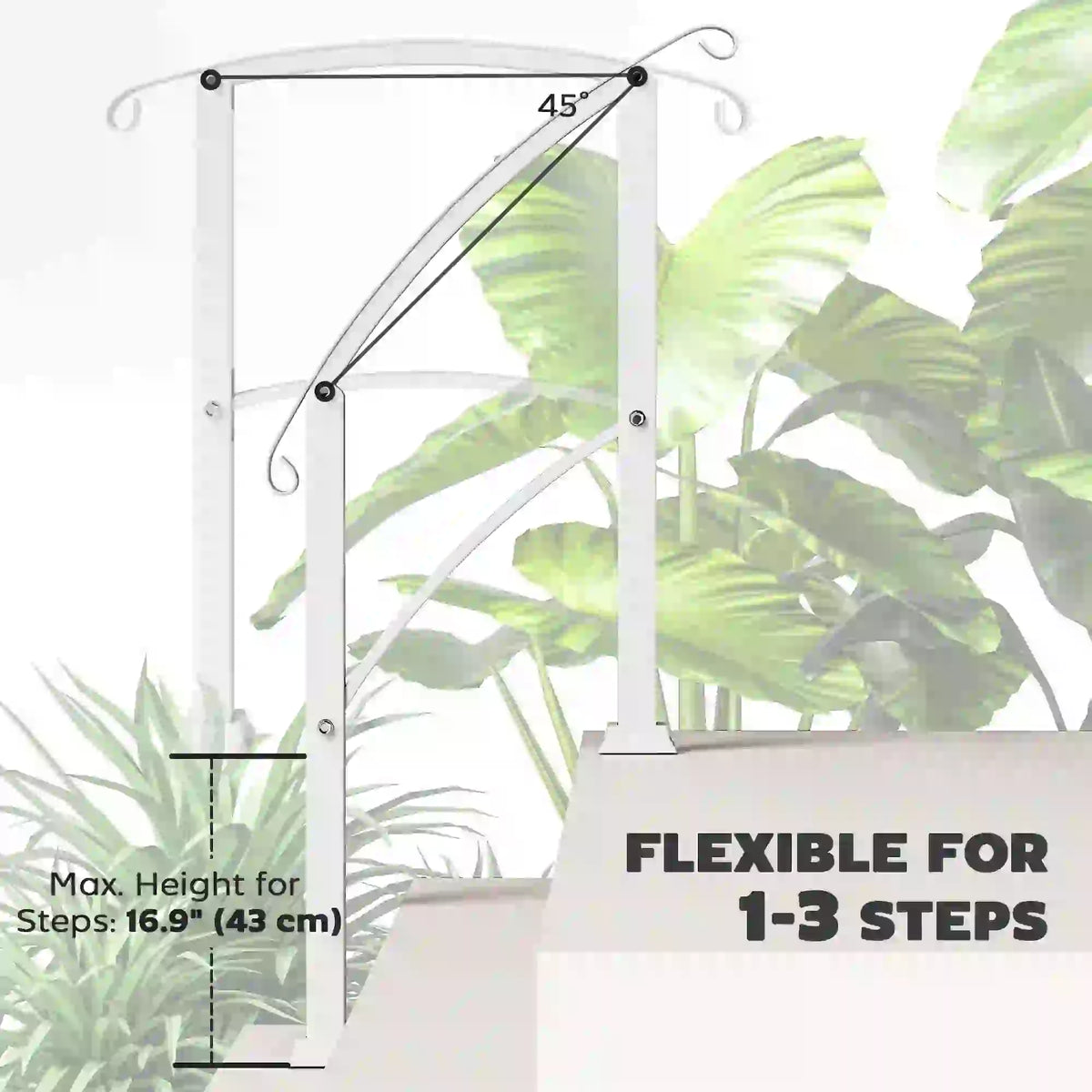 Outdoor Step Handrails, Porch Deck Railing, White Metal Stair Railing, White Garden Decor at Gallery Canada