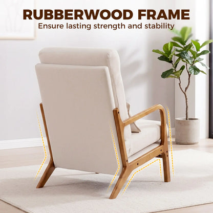 Modern Accent Chair, Linen Armchair with Lumbar Pillow, High Back, Wide Seat, Thick Cushion, Solid Wood Frame, Cream White Accent Chairs at Gallery Canada