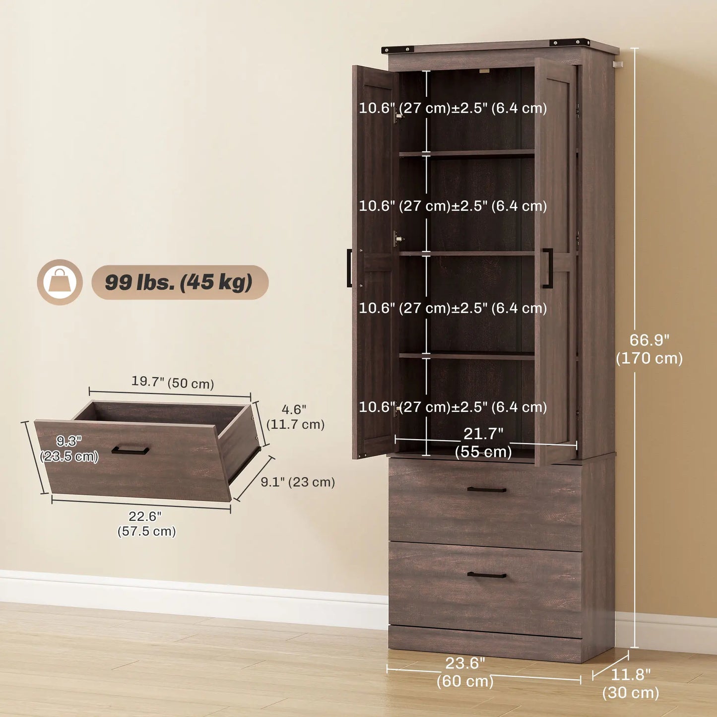 67" Tall Kitchen Pantry Cabinet, Doors, Drawers, Adjustable Shelves Kitchen Pantry Cabinets at Gallery Canada