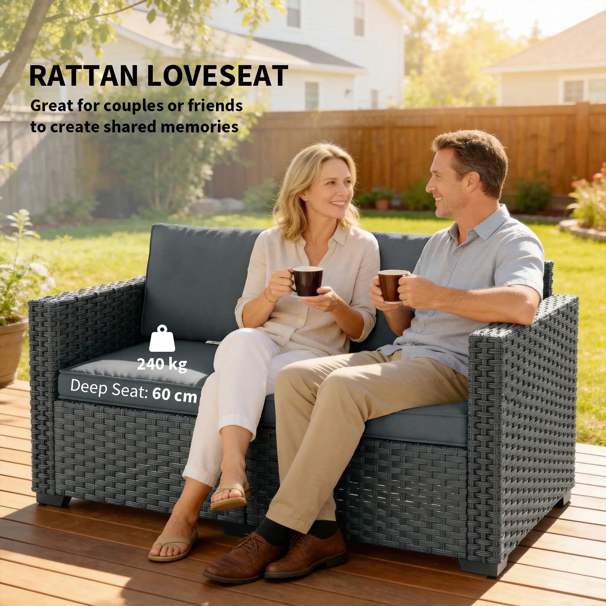 2 Seater Outdoor Couch, Deep Seat, Cushions, Wide Armrests, Dark Grey Patio Furniture Sets at Gallery Canada