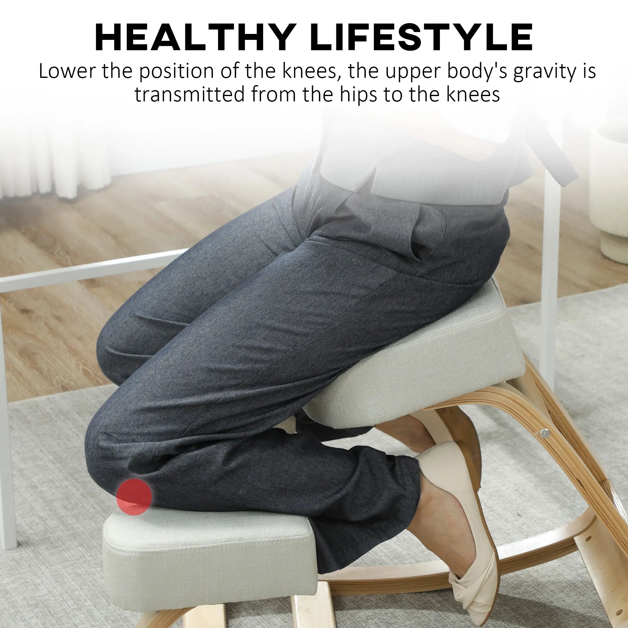 Ergonomic Kneeling Chair, Wood Stool with Thick Pads, Cream White Office Chairs at Gallery Canada