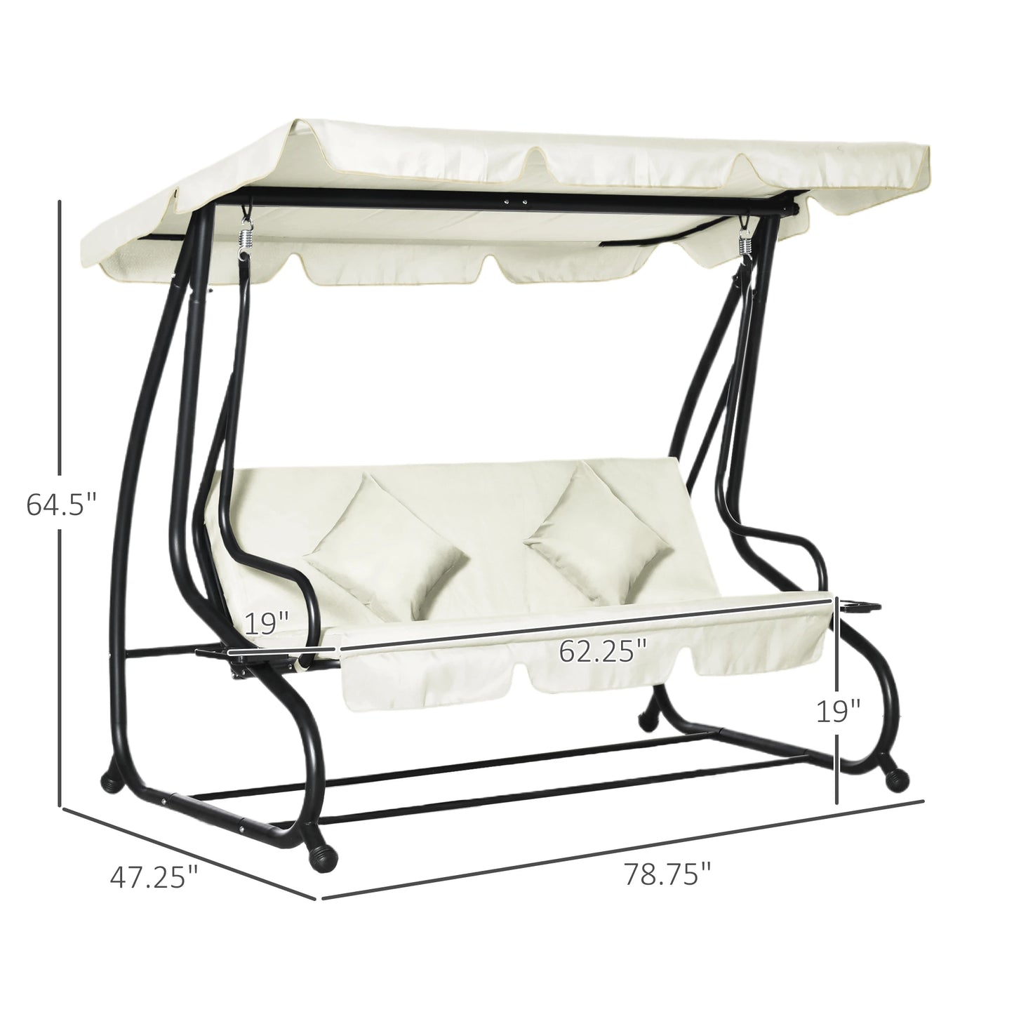 3 Seater Patio Swing Chair, Convertible Cushioned Bed, Outdoor Porch with Canopy Patio Swings with Stand at Gallery Canada