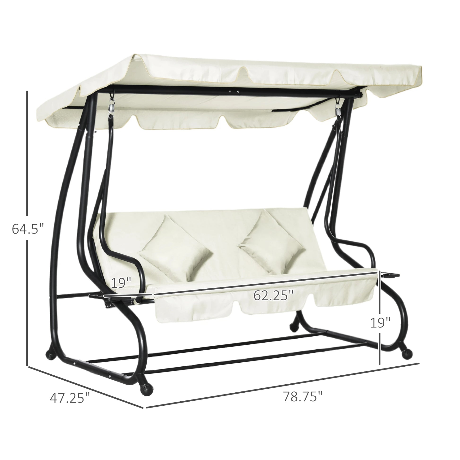 3 Seater Patio Swing Chair, Convertible Cushioned Bed, Outdoor Porch with Canopy Patio Swings with Stand at Gallery Canada