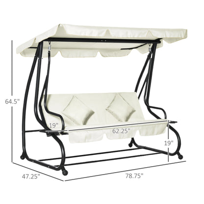 3 Seater Patio Swing Chair, Convertible Cushioned Bed, Outdoor Porch with Canopy Patio Swings with Stand at Gallery Canada