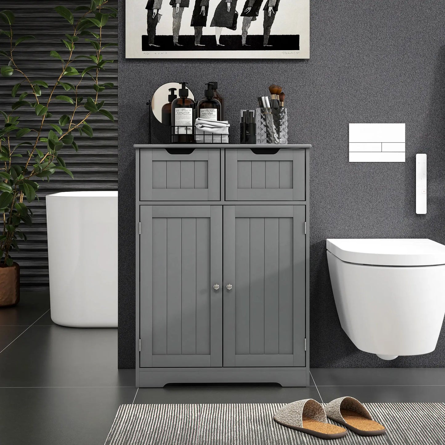 Bathroom Storage Cabinet, 2 Drawers, Adjustable Shelf, Grey Bathroom Cabinets at Gallery Canada