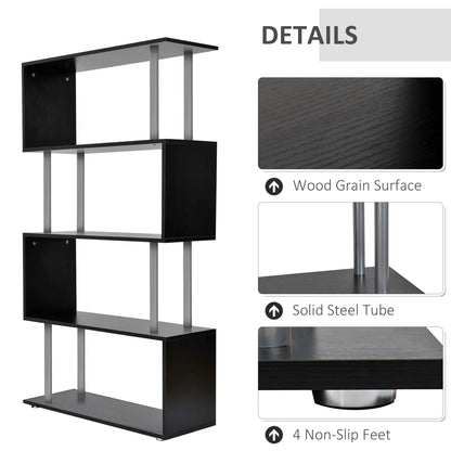 5-Tier Geometric Wooden Bookcase, S-Shaped Storage, Black Display Bookshelves at Gallery Canada