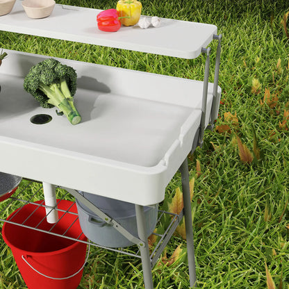 3.5ft Folding Ice Cooler Table with Drain, 2-Tier, Outdoor, White Picnic Tables & Camping Chairs at Gallery Canada