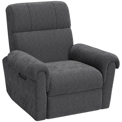 Fabric Recliner Chair, USB Ports, Swivel Rocking Footrest, Dark Grey Single Sofas Dark Grey at Gallery Canada