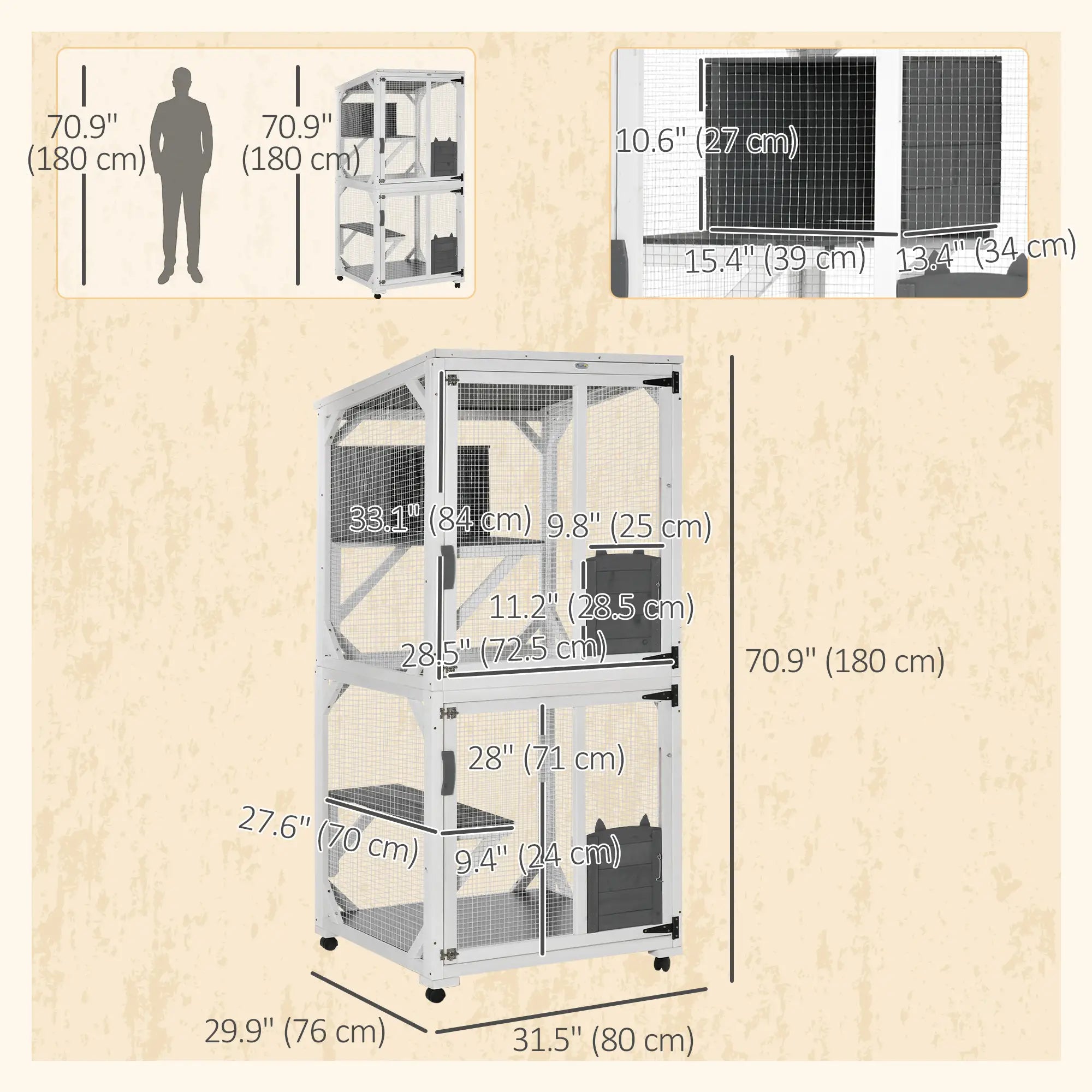 Outdoor Catio, Elevated Design with Wheels, Resting Box, Water-Resistant, Grey, White Outdoor Cat Enclosures at Gallery Canada