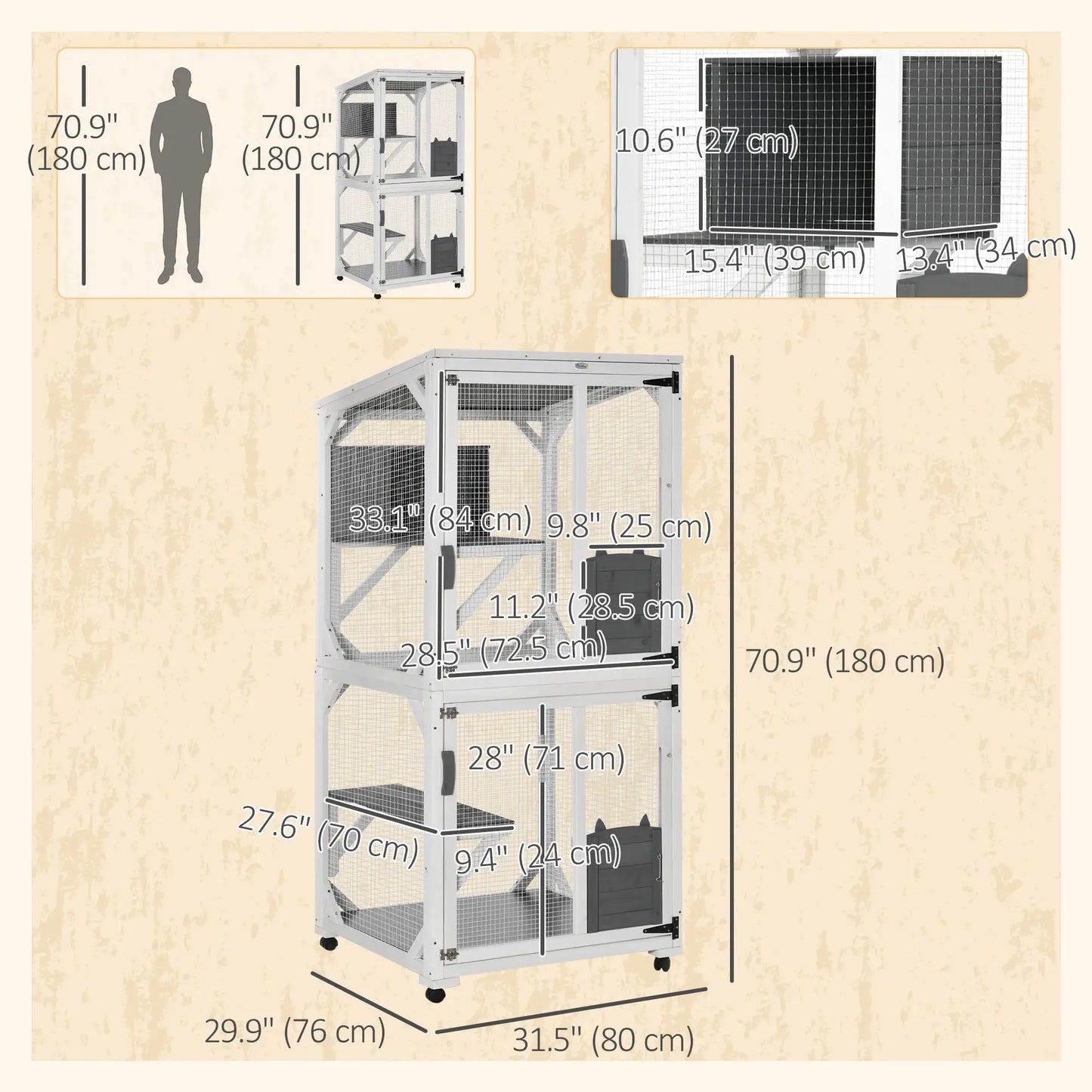 Outdoor Catio, Elevated Design with Wheels, Resting Box, Water-Resistant, Grey, White Outdoor Cat Enclosures at Gallery Canada