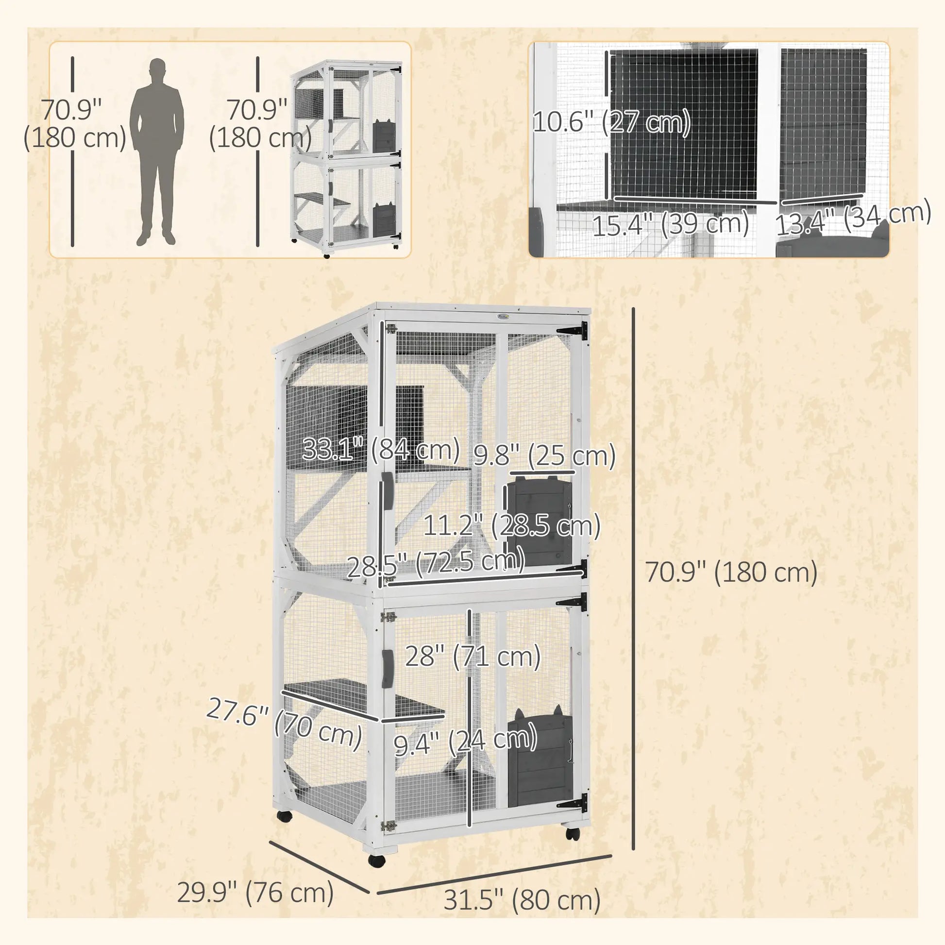 Outdoor Catio, Elevated Design with Wheels, Resting Box, Water-Resistant, Grey, White Outdoor Cat Enclosures at Gallery Canada