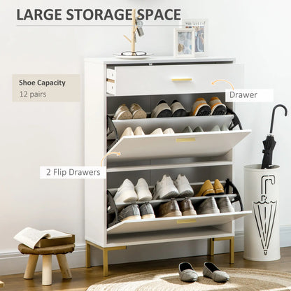 Modern Shoe Cabinet, 12 Pair Organizer, 2 Flip Doors, Adjustable Shelf, White Shoe Storage Cabinets & Racks at Gallery Canada