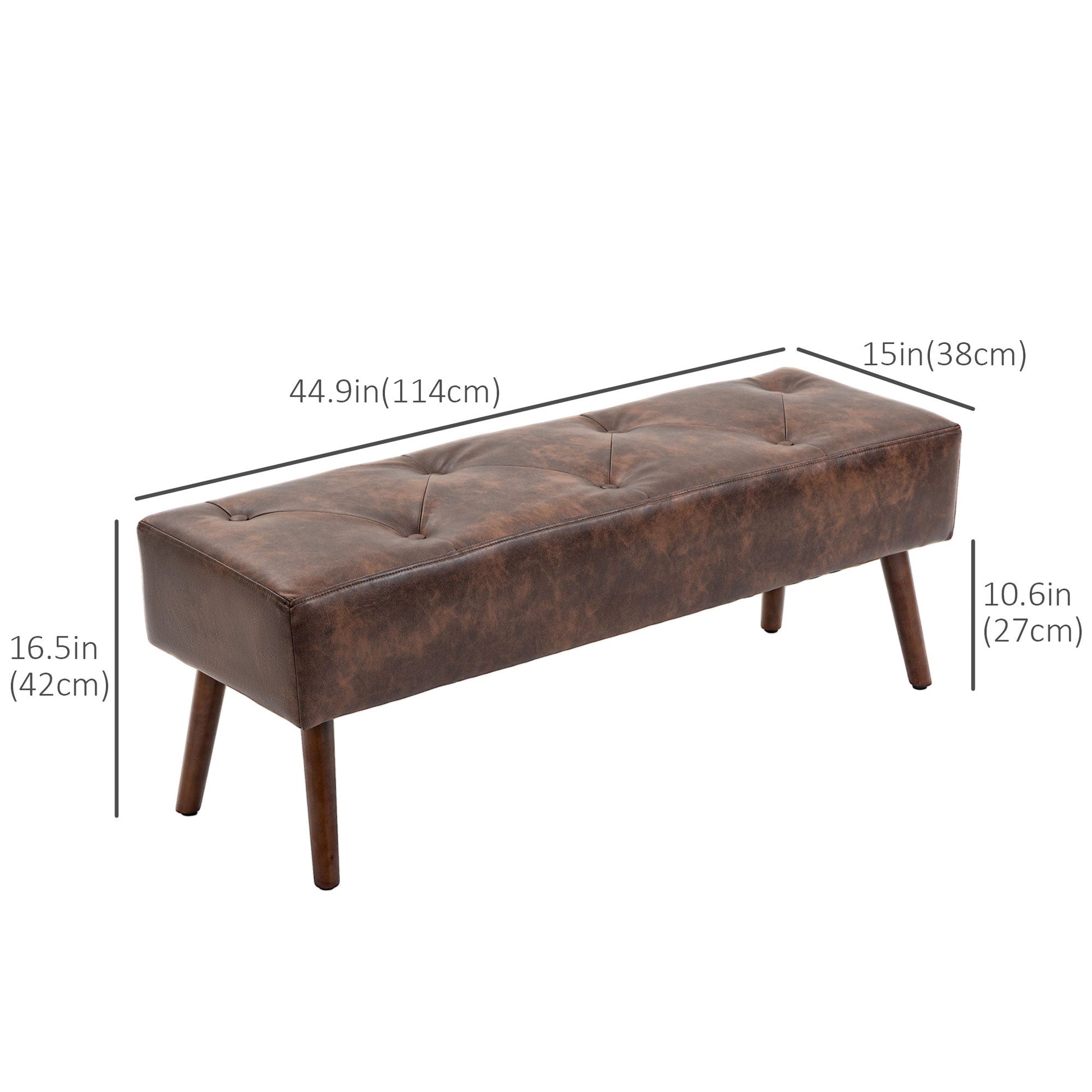 Bedroom Bench, End of Bed Bench with Button Tufted Design, PU Leather Upholstered Entryway Bench with Wood Legs, Brown - Gallery Canada