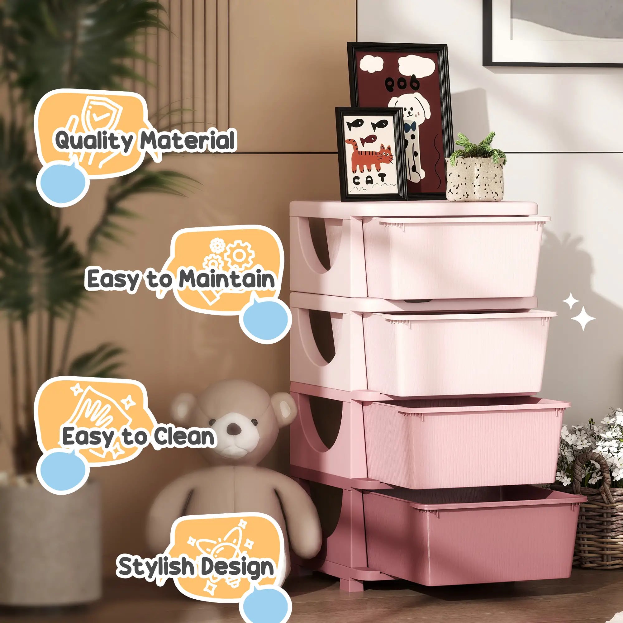 4 Tier Toy Organizer, 4 Plastic Drawers, Pink Baby & Kids Storage at Gallery Canada