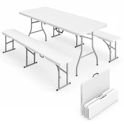 6FT Portable Camping Table Bench Set, Folding Picnic Table with 2 Benches, White Picnic Tables & Camping Chairs at Gallery Canada