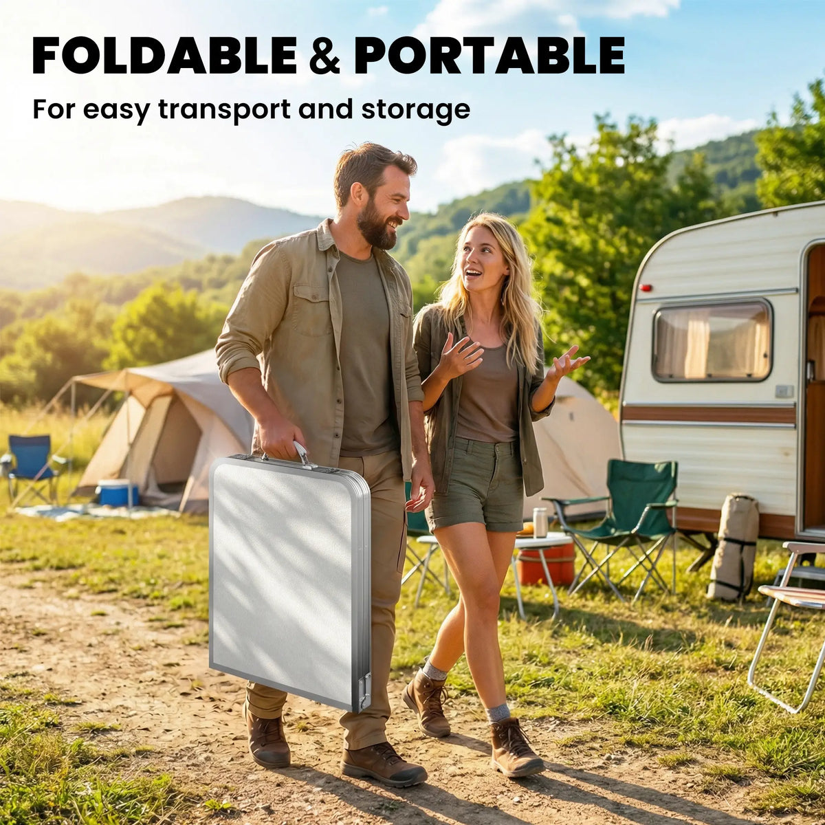 Aluminum Folding Picnic Table, Height Adjustable, Storage BBQ Camping Picnic Tables & Camping Chairs at Gallery Canada