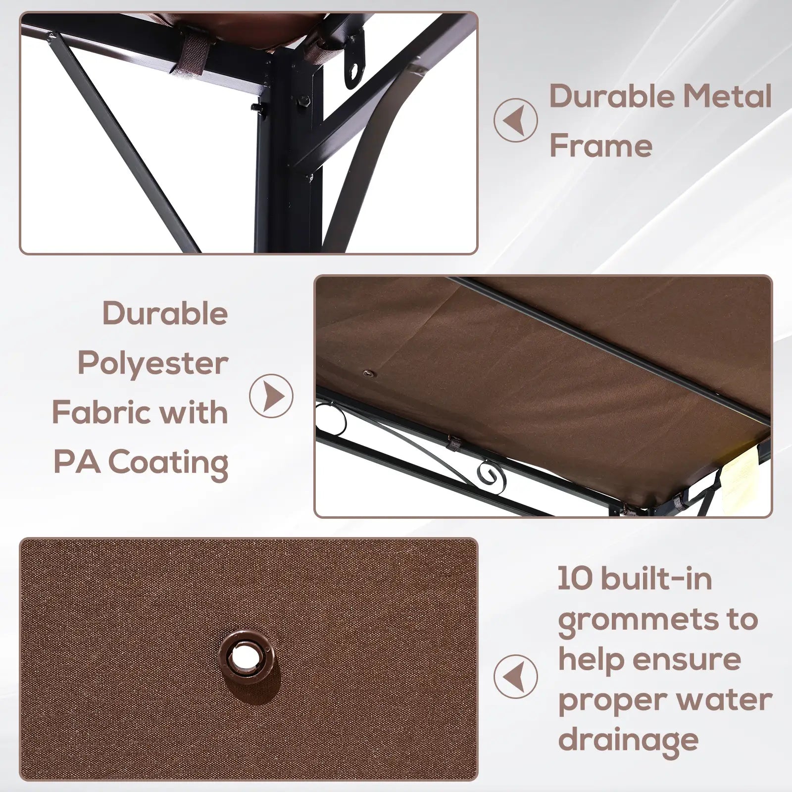 10x8ft Metal Gazebo, Extendable Side Awning, Outdoor Shelter, Brown Pergolas at Gallery Canada