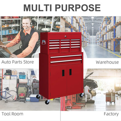 6-Drawer Rolling Tool Chest, 2 in 1 Lockable Storage Cabinet, Red Tool Organizers at Gallery Canada