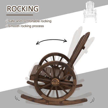 Wooden Rocking Chair, Outdoor Rocker with Slatted Design, Wheel Armrests, Carbonized Outdoor Rocking Chairs at Gallery Canada