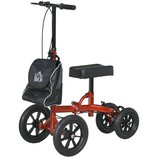 Adjustable Steerable Knee Walker, Foldable, Rubber Wheels, Dual Brake, Red Knee Walker & Wheelchair Ramps Red at Gallery Canada