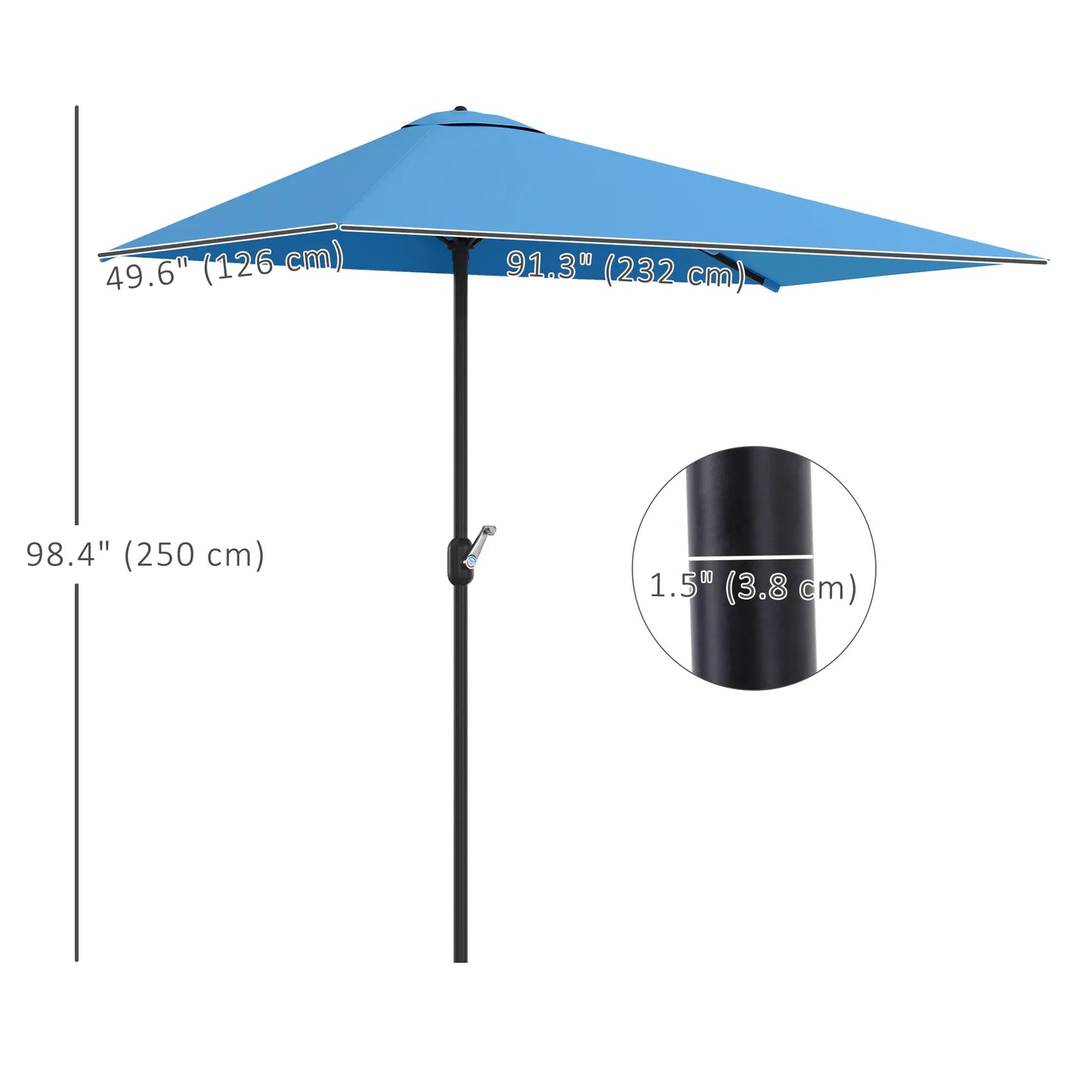 8ft Half Round Umbrella, Patio Garden Sun Shade, 5 Ribs Half Round Umbrellas at Gallery Canada