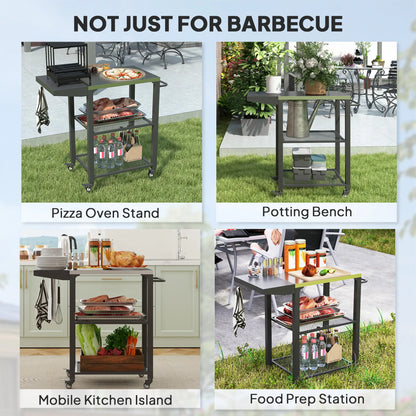 Outdoor Grill Cart With Foldable Side Table, 3-Tier Pizza Oven Stand Outdoor Grill Carts at Gallery Canada