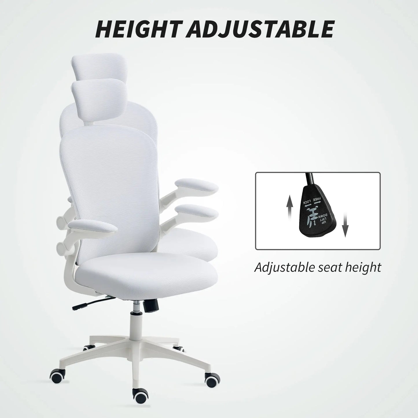 Mesh Office Chair, Adjustable Headrest, 4D Lumbar Support, Flip-Up Arms, White Office Chairs at Gallery Canada