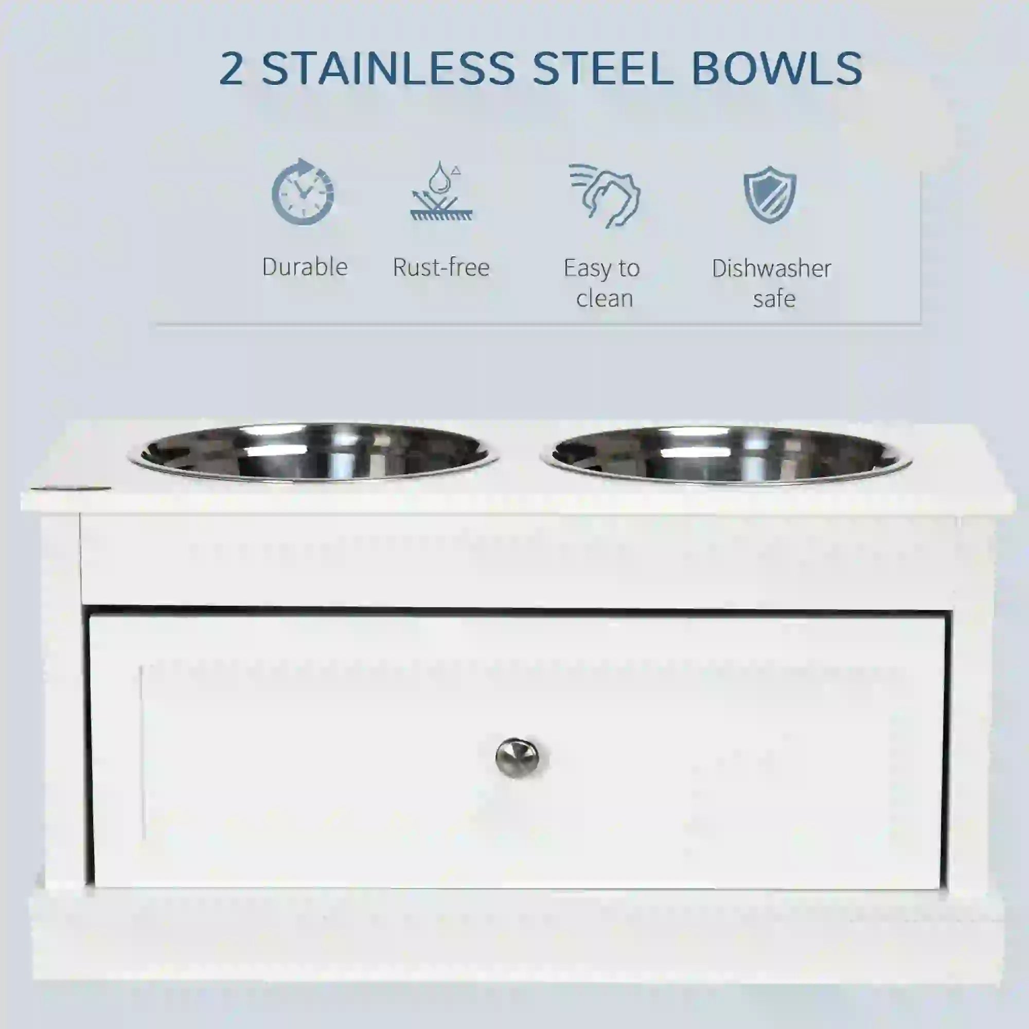 Elevated Dog Bowls, Storage Drawer, Large, White Dog Bowls at Gallery Canada