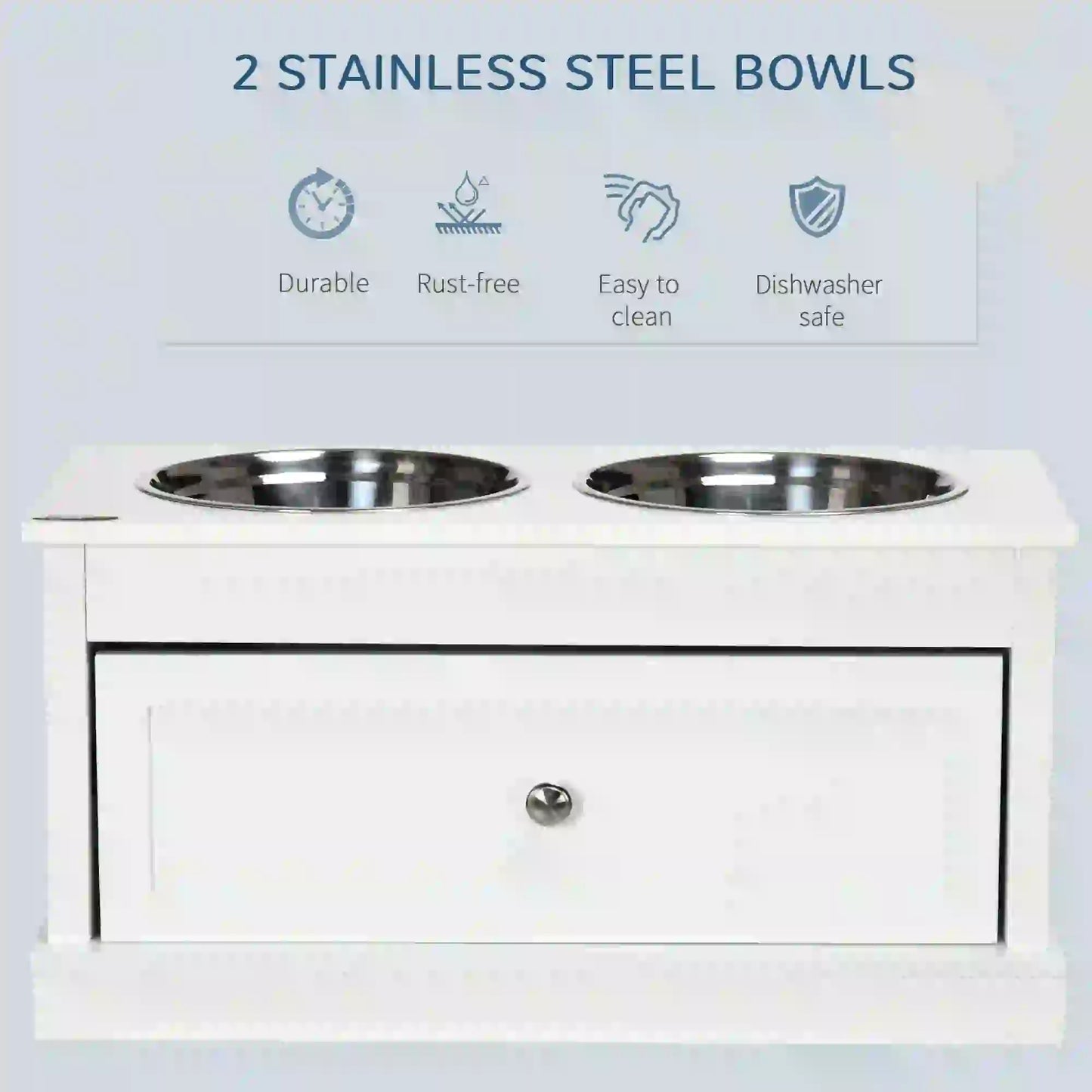 Elevated Dog Bowls, Storage Drawer, Large, White Dog Bowls at Gallery Canada