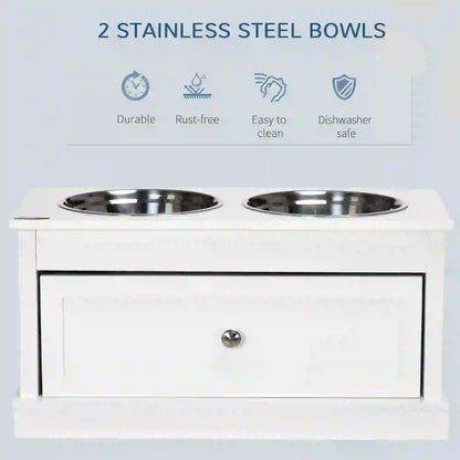 Elevated Dog Bowls, Storage Drawer, Large, White Dog Bowls at Gallery Canada