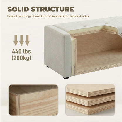 Storage Ottoman Bench, Linen Fabric, Wide Padded Seat, Cream White Storage Ottomans & Benches at Gallery Canada