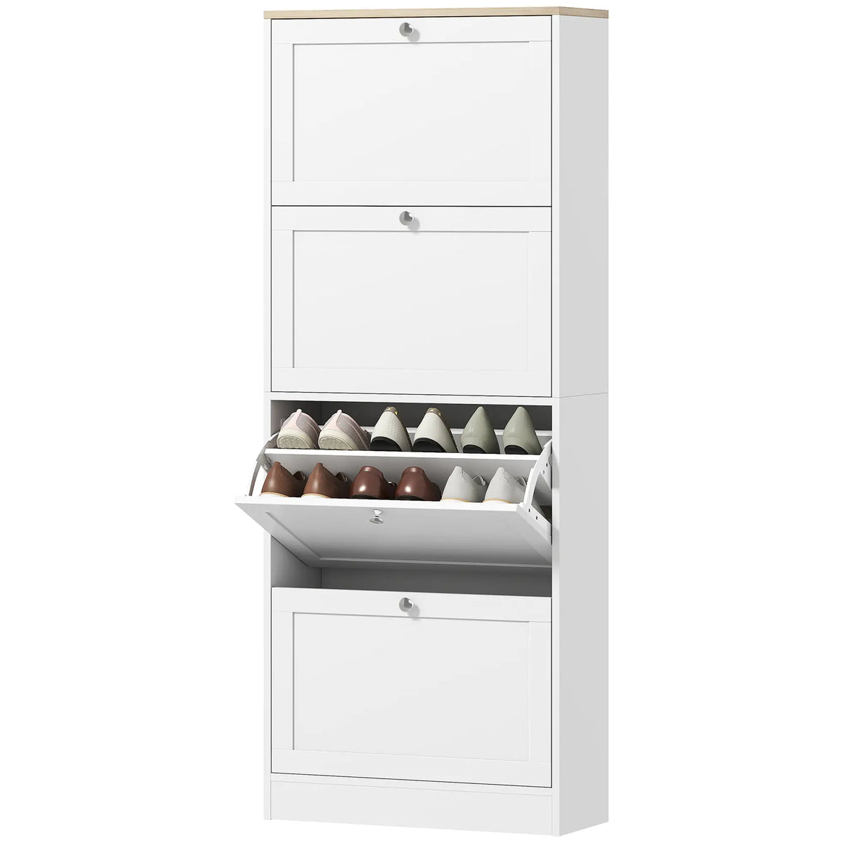 Shoe Storage Cabinet, 4 Flip Drawers, Adjustable Shelves, 18-24 Pairs, White Shoe Storage Cabinets & Racks White at Gallery Canada