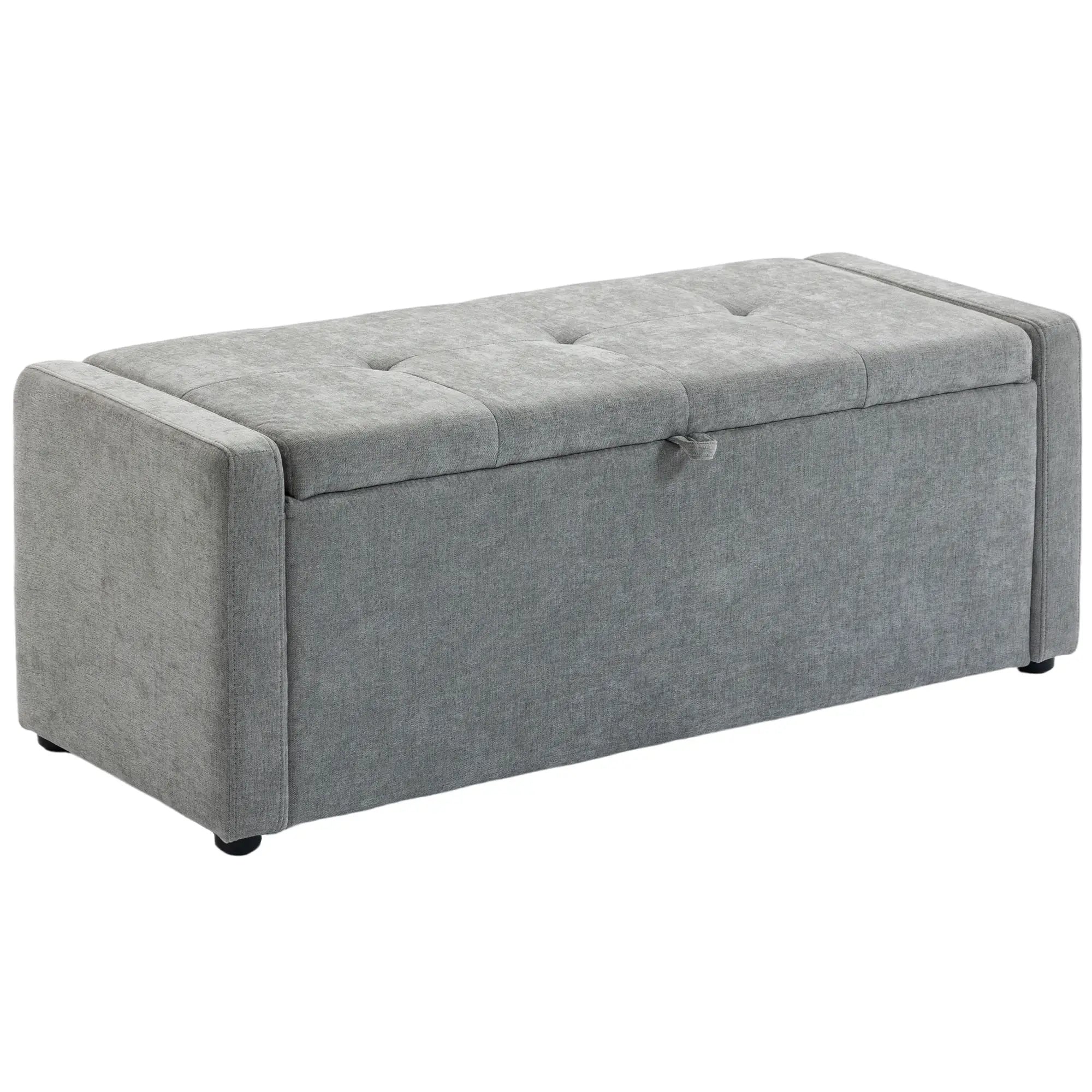Storage Ottoman Bench, Linen Fabric, Light Grey Storage Ottomans & Benches at Gallery Canada