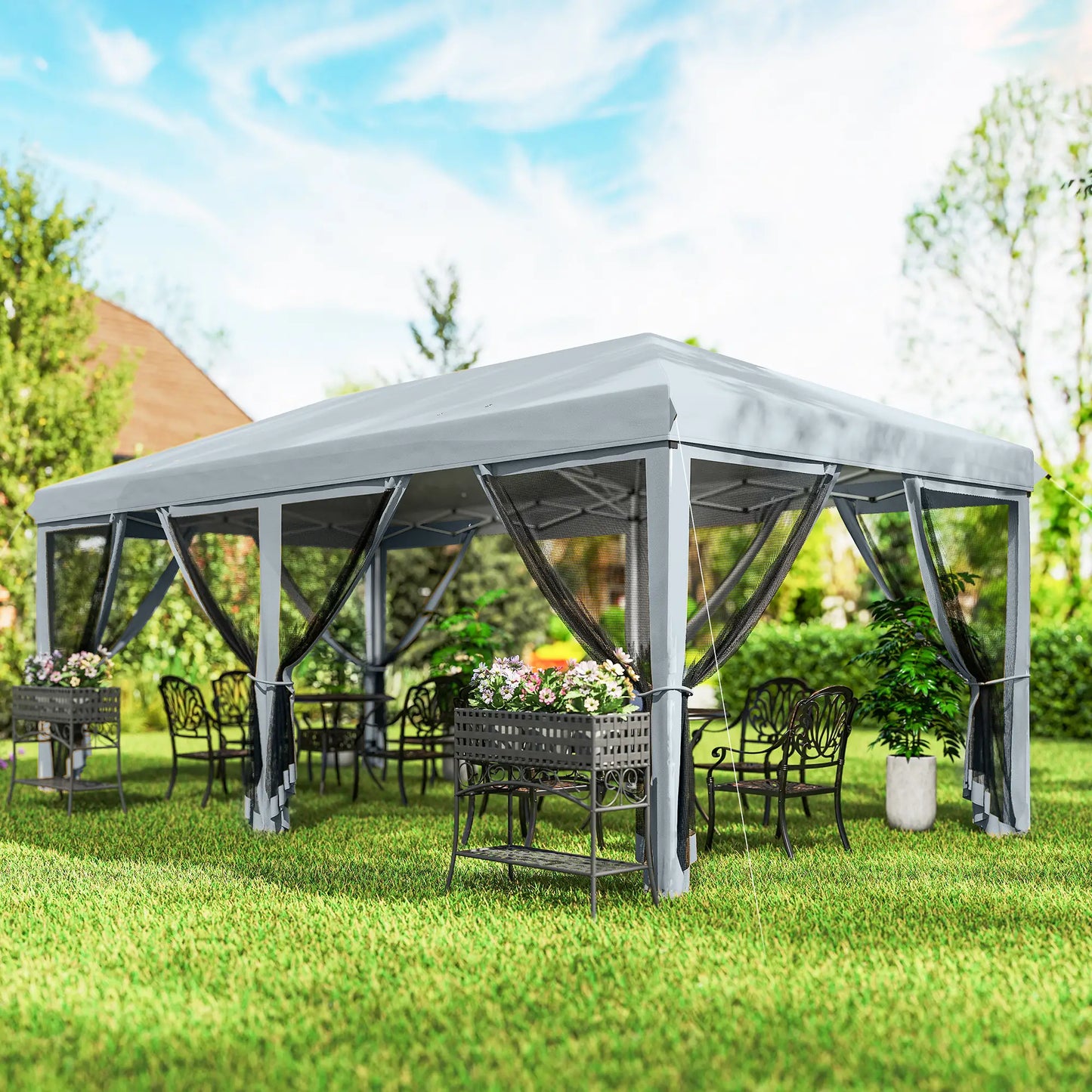 10' x 20' Pop Up Canopy Tent Gazebo, Removable Mesh Sidewall, Carry Bag, Grey Pop Up Canopies at Gallery Canada