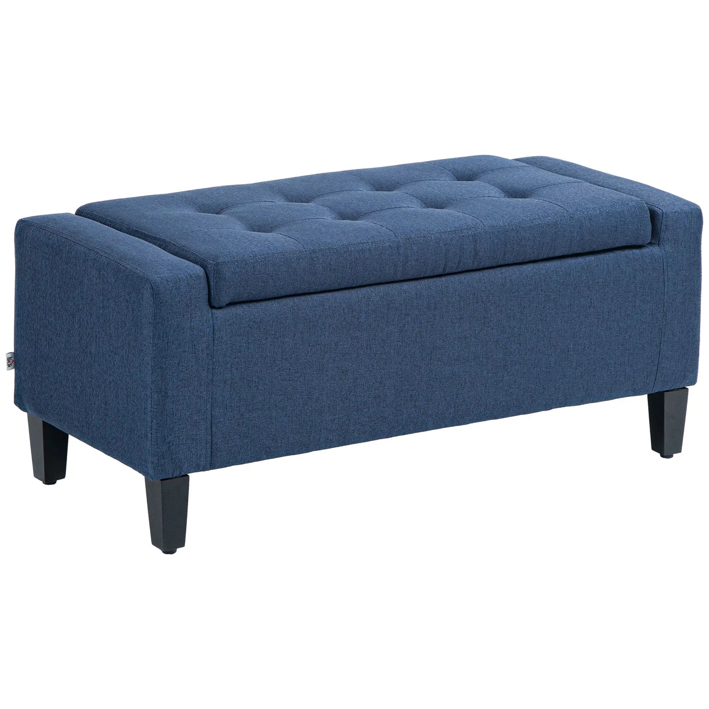 Storage Ottoman Bench, Linen Upholstered, Tufted, Dark Blue Storage Ottomans & Benches Dark Blue at Gallery Canada